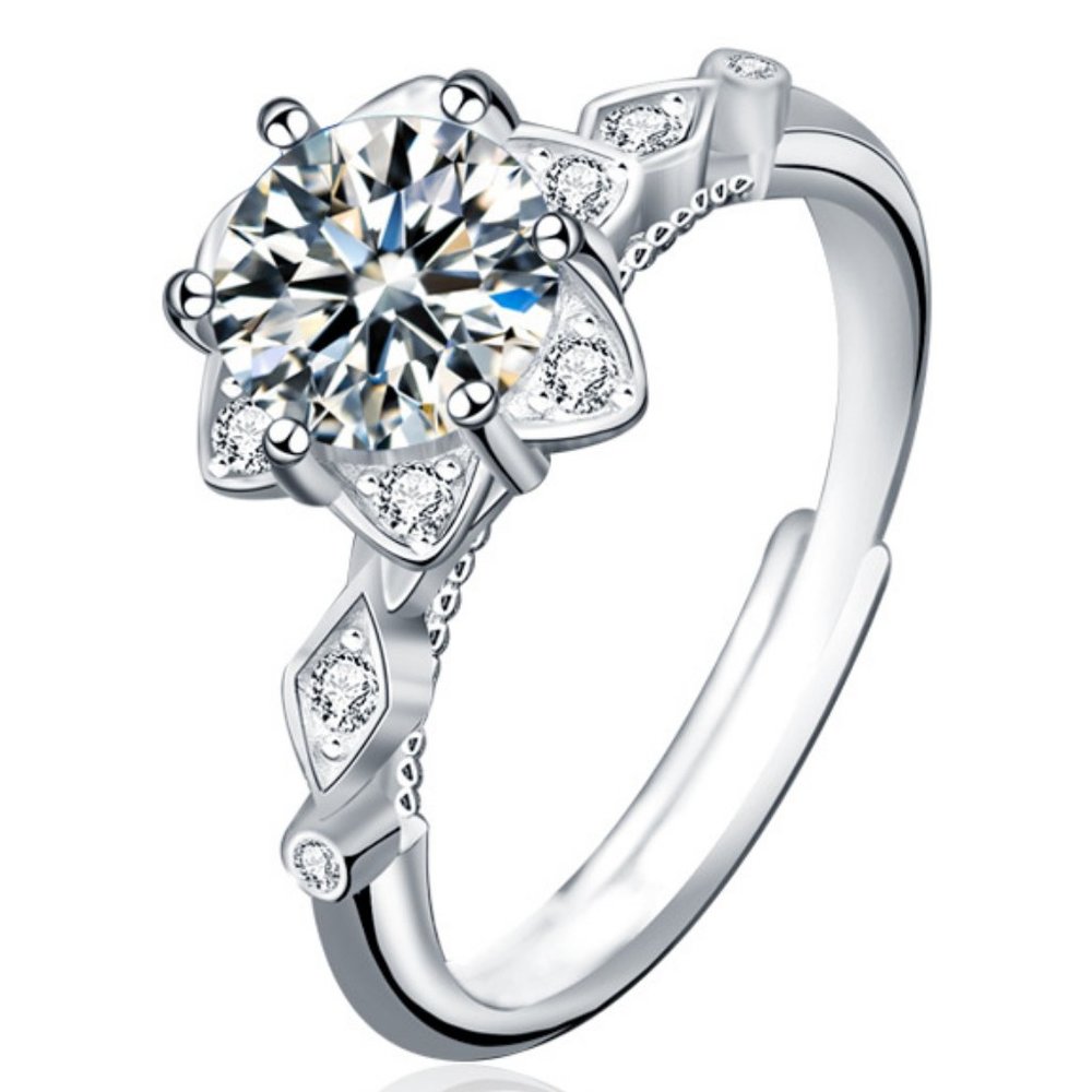 Certified 1ct. T.W. Diamond Moissanite Flower Ring New F